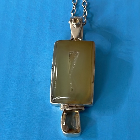 Sterling Triple Citrine Druzy Pendant Necklace. Hinged. Auspicious. Artist made - Picture 6 of 15